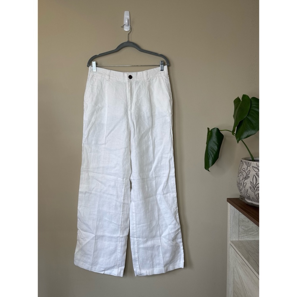 Lands End High Rise Linen Wide Leg Pants White Size 8